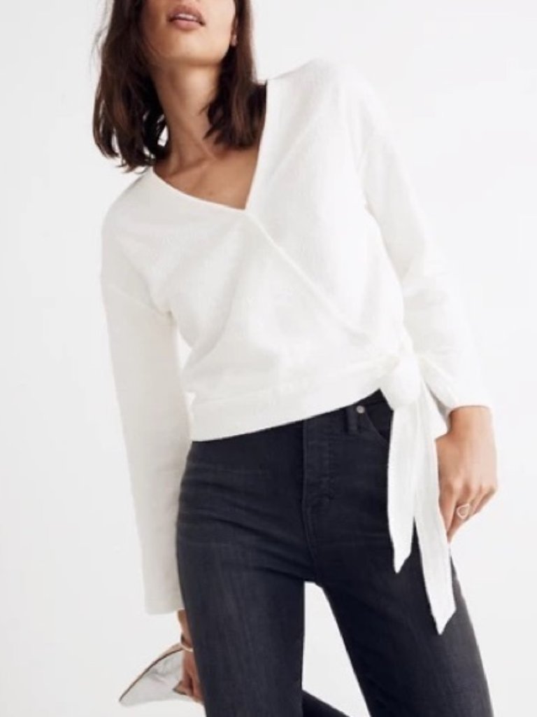 Madewell Texture & Thread Wrap Shirt White Long Sleeve Large